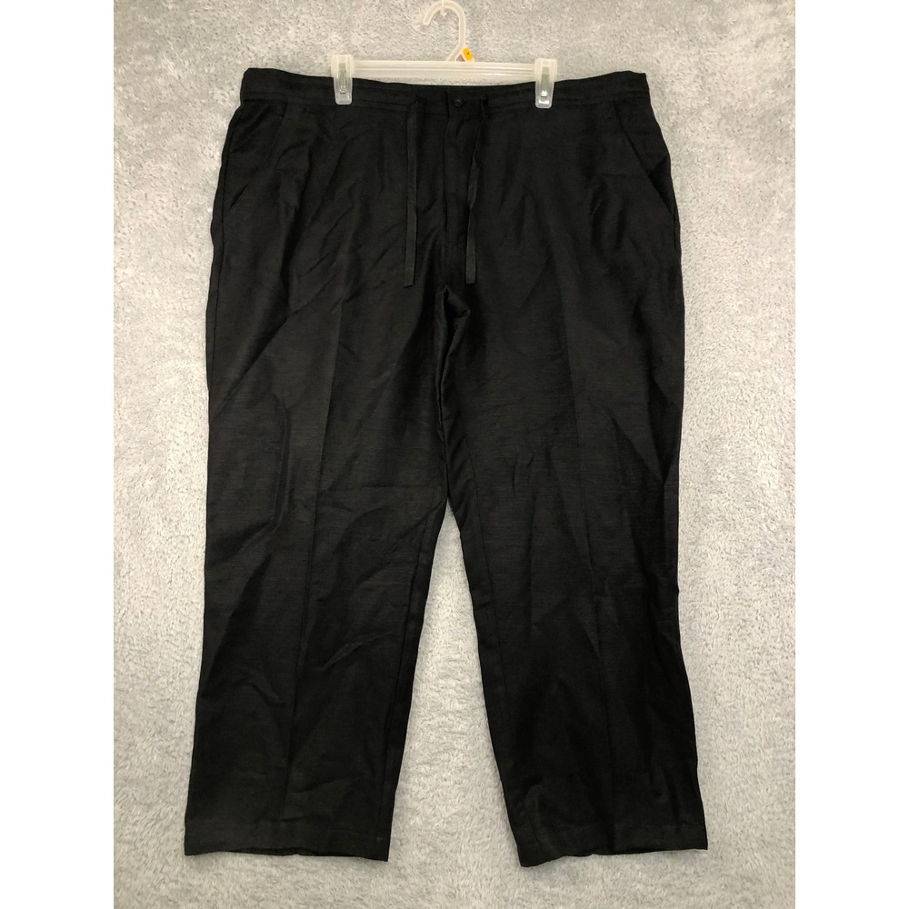 Cubavera Pants Mens XL (44x28) Black Linen Blend Drawstring